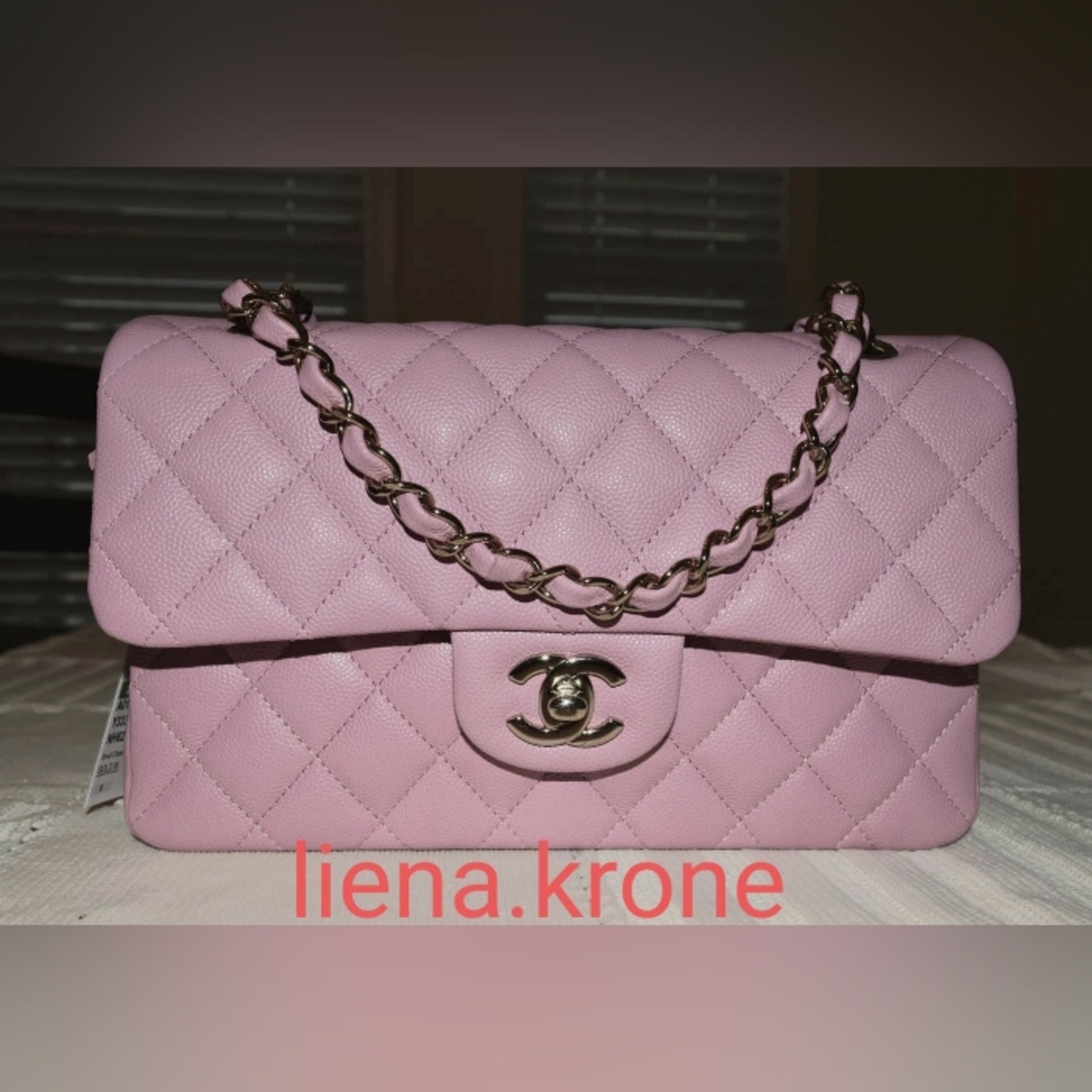 Chanel caviar small doubleflap handbag gold hardware dark  pink